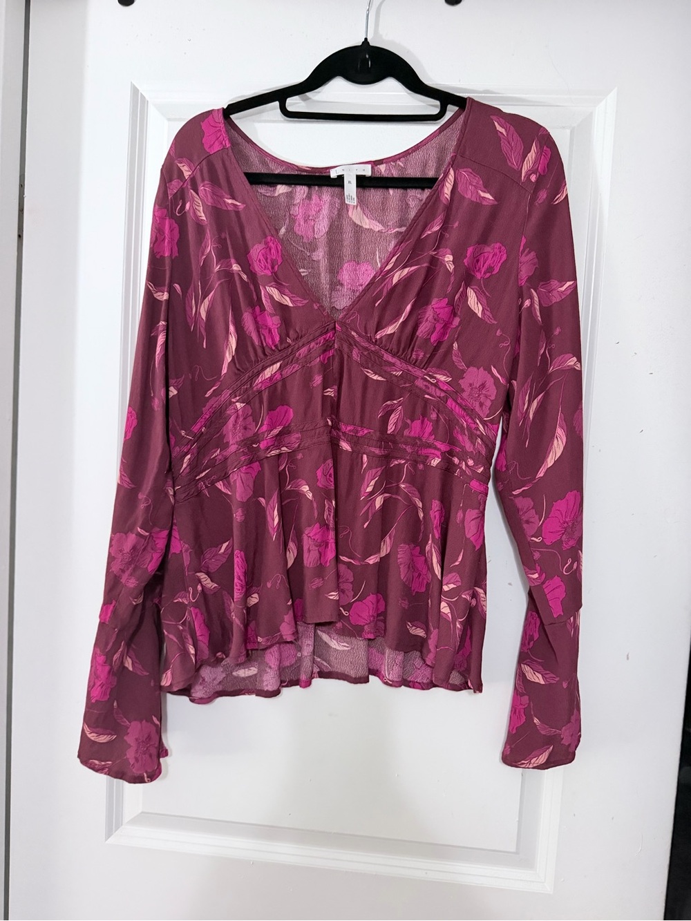 Leith Mauve Plum Floral V-Neck Long Sleeve Blouse